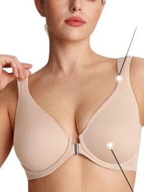 SHECURVE Front Closure Support Bra Nude Beige 40E